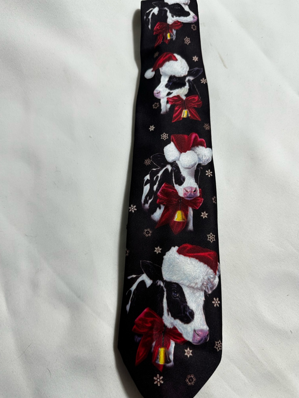 A51. Ralph Marlin Black Tie with Festive Cow and Red Accents